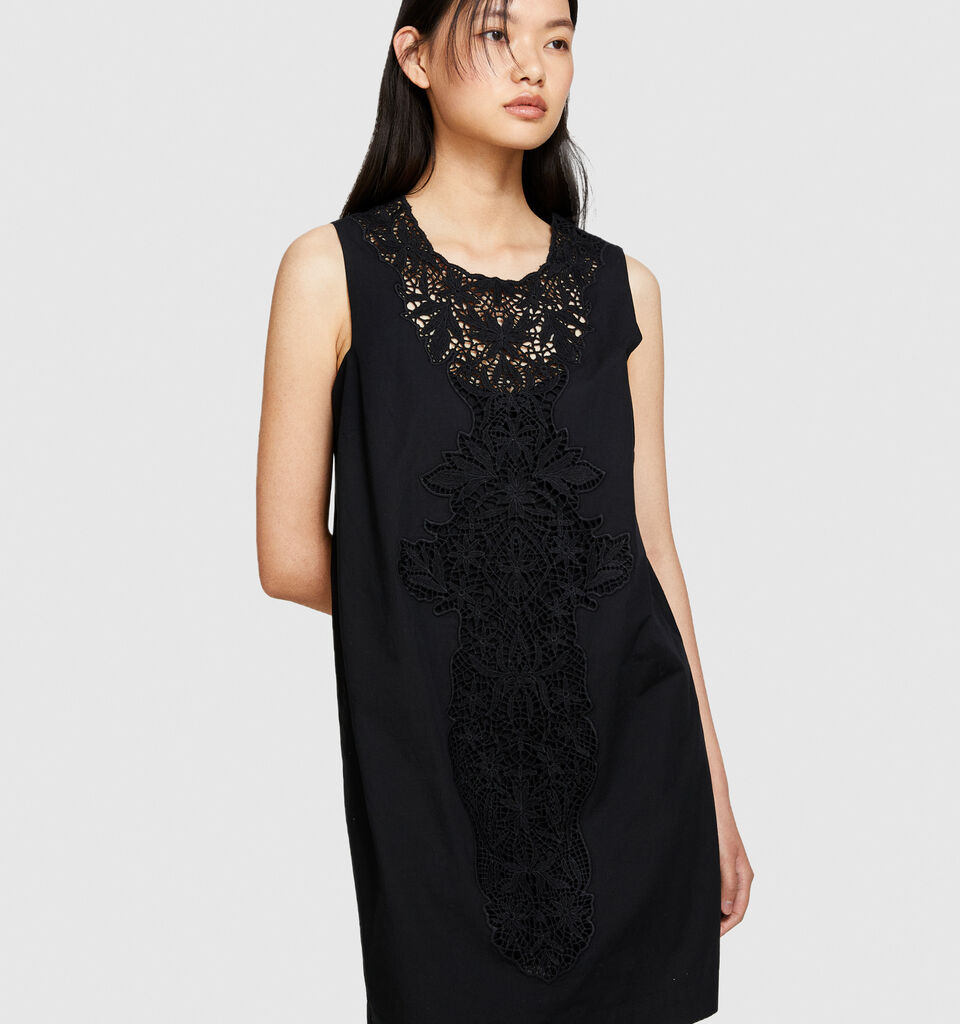Sleeveless dress with crochet - women's short dresses - Black | Sisley image number 4